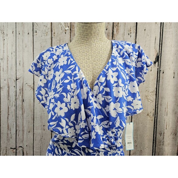 BF Women's Large Draper James RSVP Blue Futter Sleeve Tie Waist‎ Wrap Dress NWT - Picture 2 of 11